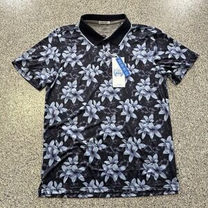 LEG3ND Golf Polo Shirt Mens M Navy Blue Floral Quick Dry Stretch